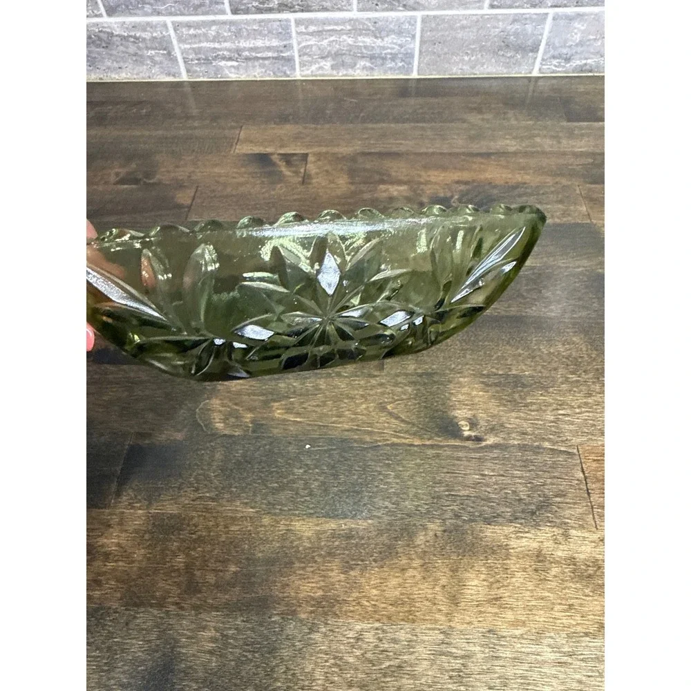 Vintage Hazel Atlas Green Glass Starburst Square‎ Dish Ashtray